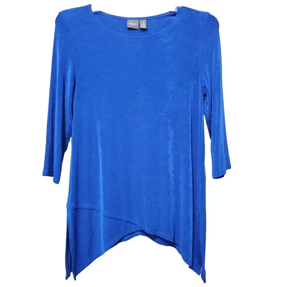 Chico's Travelers Blue Handkerchief Hem Boat Neck Tunic Size 1 Medium - Picture 1 of 7